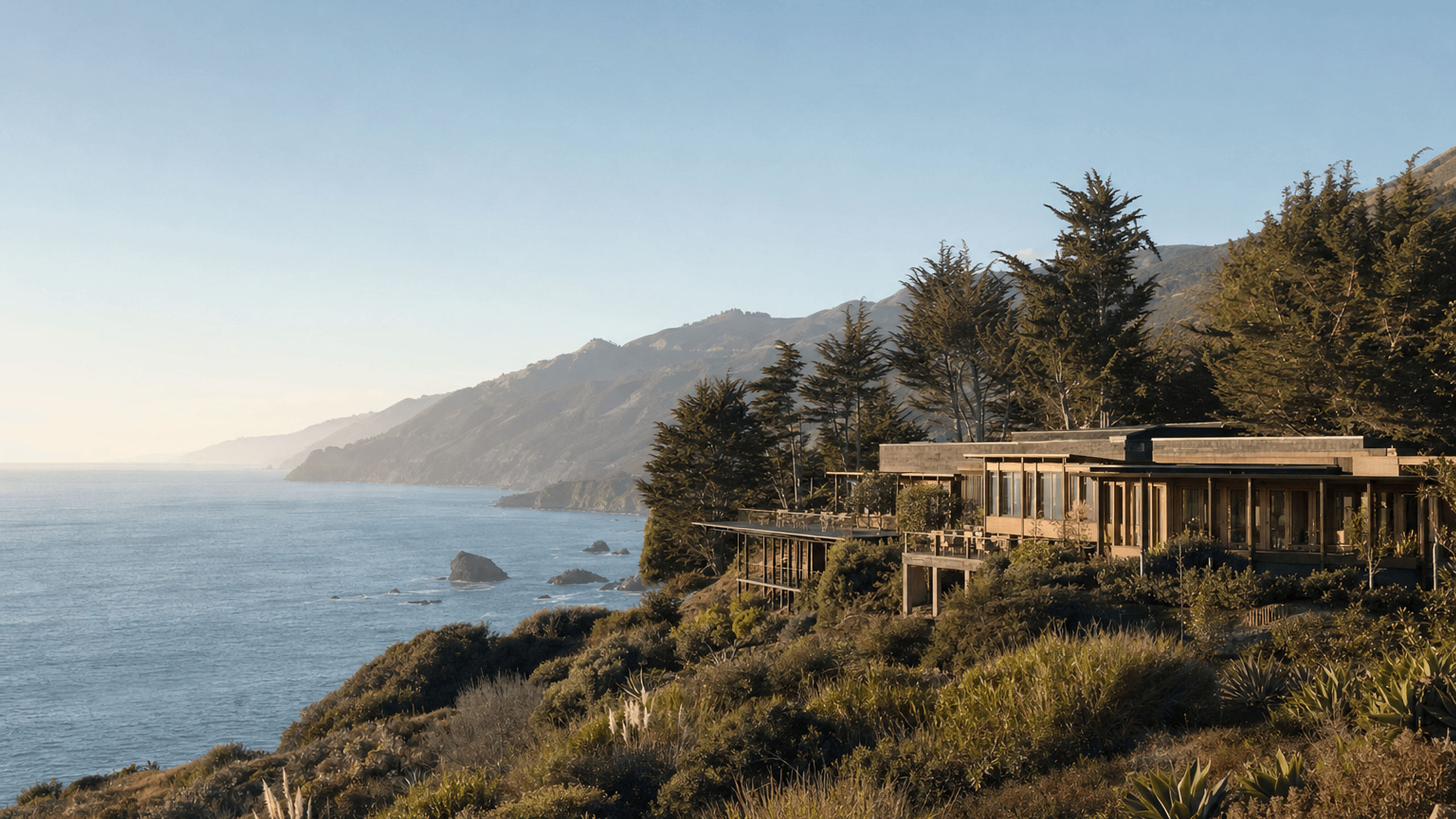 Aster House on the Big Sur coast, with the Pacific Ocean beyond
